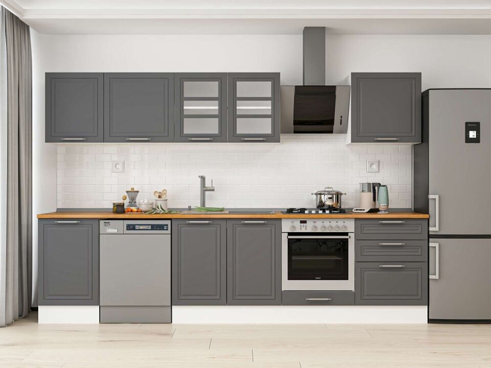 Alvinka 320X210 Cm Klasik Mebran Mutfak Dolabı M-E90S50S60-3 Mebran | Antrasit - Mdf