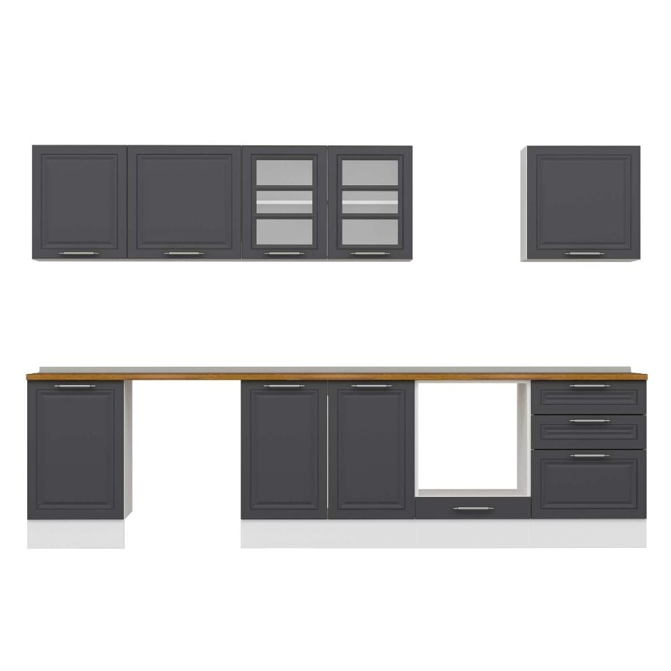 Alvinka 320X210 Cm Klasik Mebran Mutfak Dolabı M-E90S50S60-3 Mebran | Antrasit - Mdf