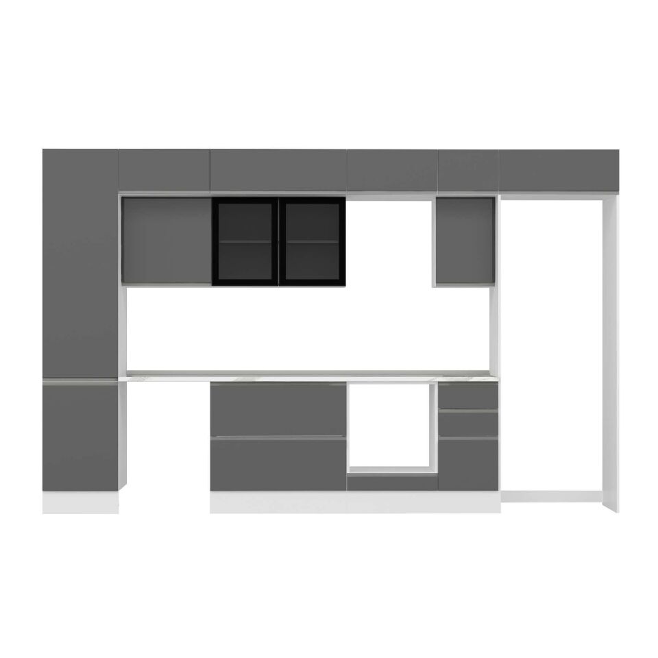 Alvinka 370X240 Cm High Gloss Mutfak Dolabı Mbb-E80B50S40-3 High Gloss | Antrasit - Mdf