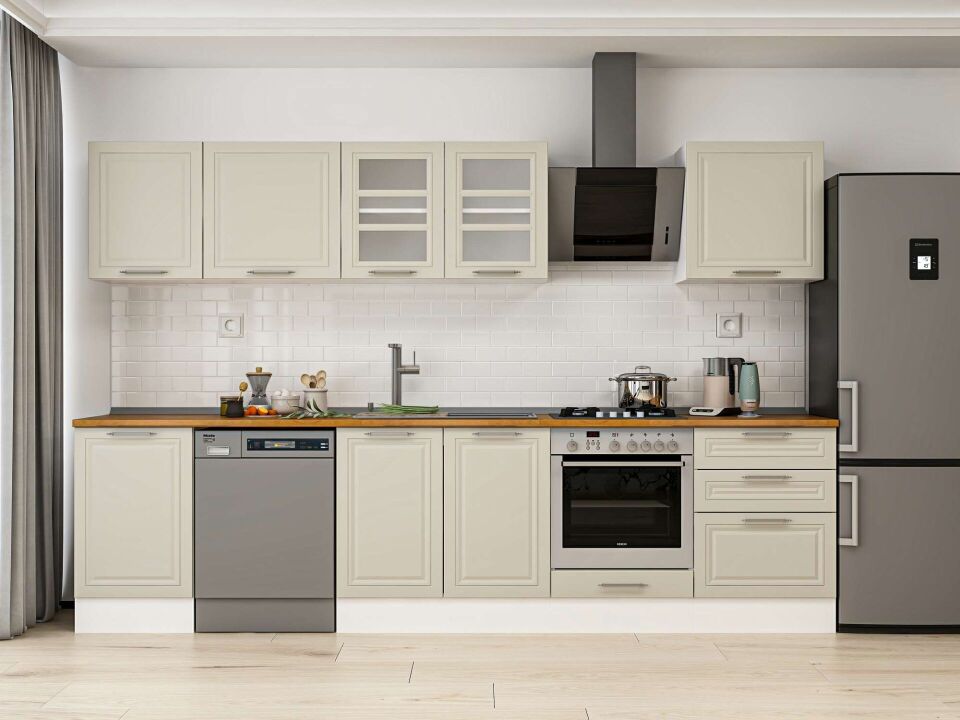 Alvinka 320X210 Cm Klasik Mebran Mutfak Dolabı M-E90S50S60-3 Mebran | Kumtaşı - Mdf