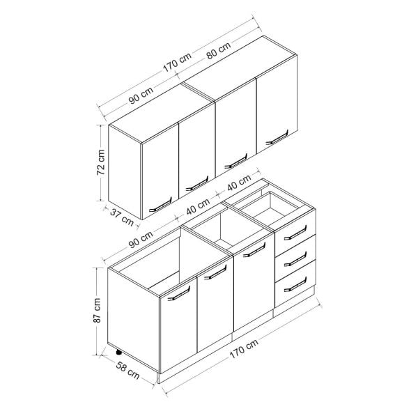 Minar 170 Cm Mutfak Dolabı Beyaz Dore 170-D2