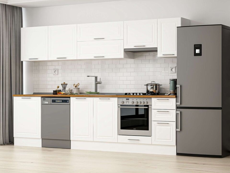 Alvinka 310X210 Cm Klasik Mebran Mutfak Dolabı M-E90S60S40-1 Mebran | Beyaz - Suntalam