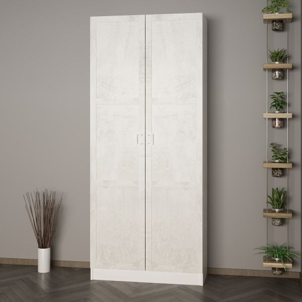 Minar Kale 210 Cm 2 Kapaklı 2B Raf Portmanto Beyaz Eskitme Beyaz