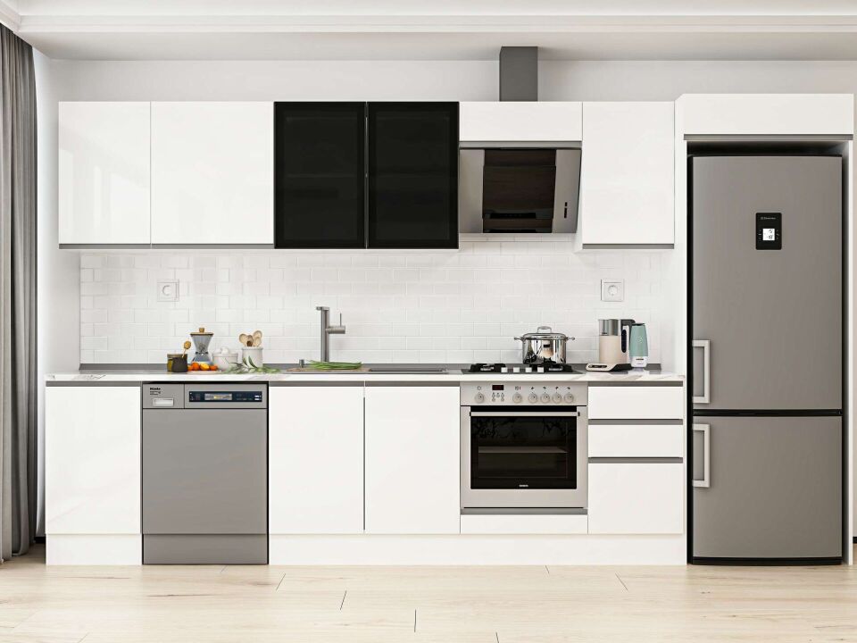 Alvinka 370X222 Cm High Gloss Mutfak Dolabı Mb-E80S45S45-3 High Gloss | Beyaz - Mdf