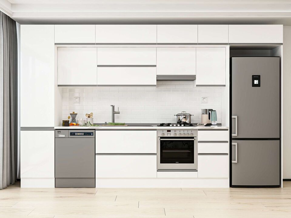 Alvinka 375X240 Cm High Gloss Mutfak Dolabı Mbb-E80B50S45-1 High Gloss | Beyaz - Mdf