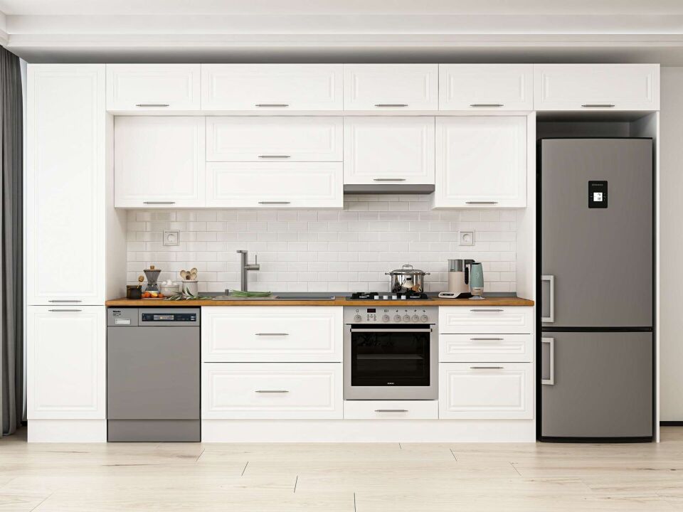 Alvinka 390X240 Cm Klasik Mebran Mutfak Dolabı Mbb-E80B50S60-1 Mebran | Beyaz - Mdf