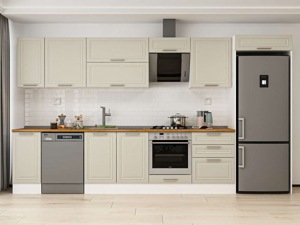 Alvinka 390X222 Cm Klasik Mebran Mutfak Dolabı Mb-E90S40S60-2 Mebran | Kumtaşı - Mdf