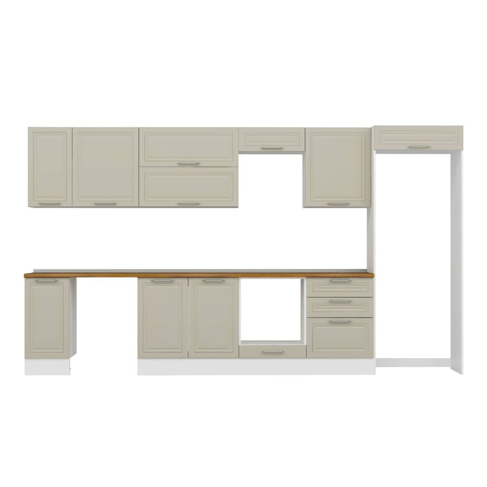 Alvinka 390X222 Cm Klasik Mebran Mutfak Dolabı Mb-E90S40S60-2 Mebran | Kumtaşı - Mdf