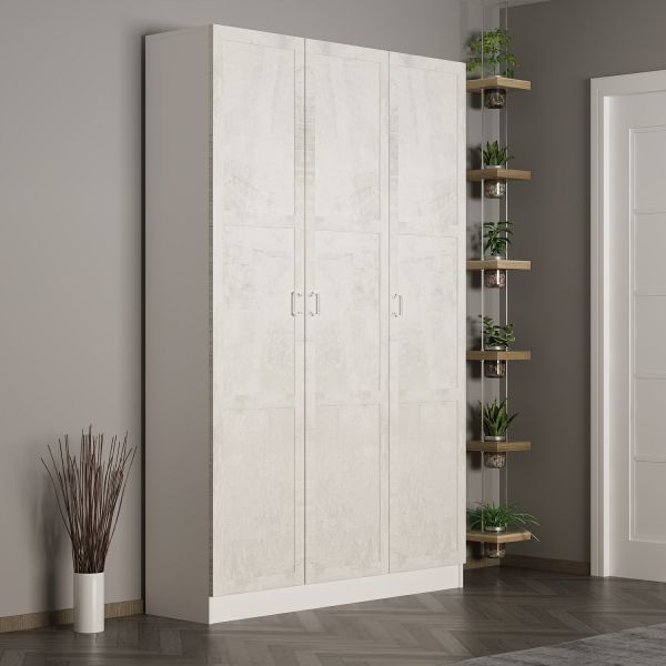 Minar Kale 210 Cm 3 Kapaklı 1B Raf Portmanto Beyaz Eskitme Beyaz