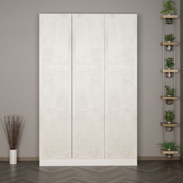 Minar Kale 210 Cm 3 Kapaklı 1B Raf Portmanto Beyaz Eskitme Beyaz