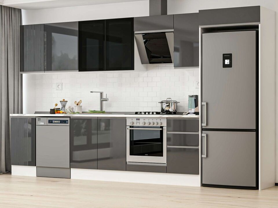 Alvinka 370X222 Cm High Gloss Mutfak Dolabı Mb-E80S45S45-3 High Gloss | Antrasit - Suntalam