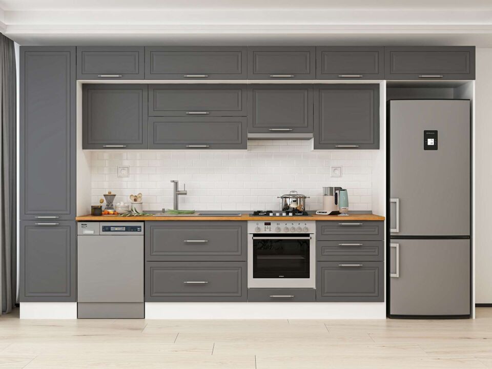 Alvinka 390X240 Cm Klasik Mebran Mutfak Dolabı Mbb-E80B50S60-1 Mebran | Antrasit - Mdf