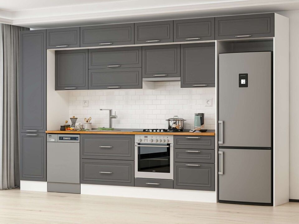Alvinka 390X240 Cm Klasik Mebran Mutfak Dolabı Mbb-E80B50S60-1 Mebran | Antrasit - Mdf