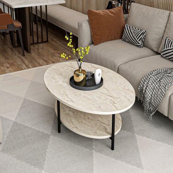 Elis Metal Ayaklı Orta Sehpa - Traverten