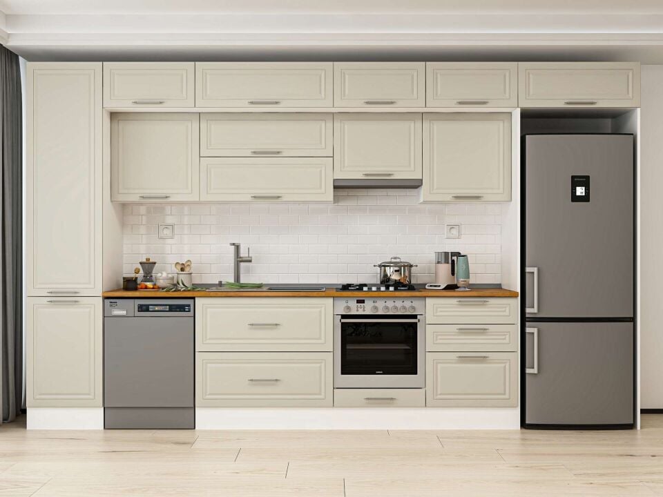 Alvinka 390X240 Cm Klasik Mebran Mutfak Dolabı Mbb-E80B50S60-1 Mebran | Kumtaşı - Mdf