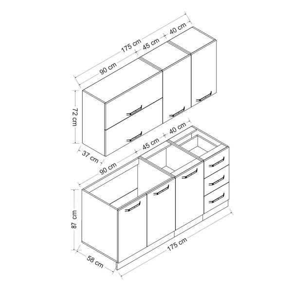 Minar 175 Cm Mutfak Dolabı Beyaz Antrasit 175-A2