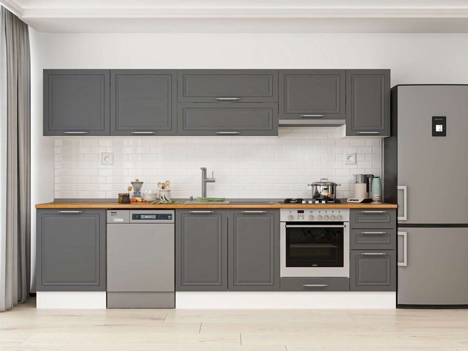Alvinka 310X210 Cm Klasik Mebran Mutfak Dolabı M-E90S60S40-1 Mebran | Antrasit - Mdf