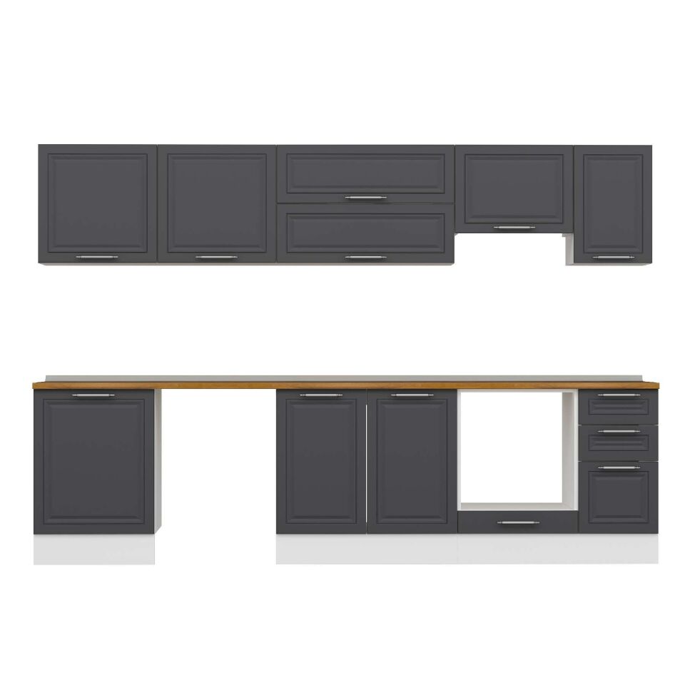 Alvinka 310X210 Cm Klasik Mebran Mutfak Dolabı M-E90S60S40-1 Mebran | Antrasit - Mdf