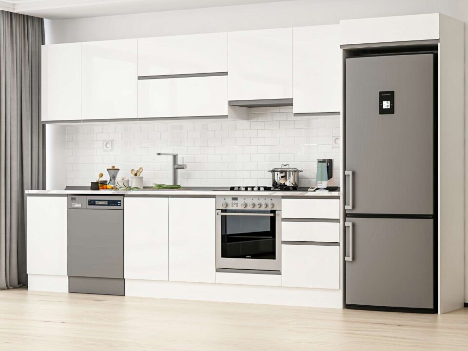 Alvinka 375X222 Cm High Gloss Mutfak Dolabı Mb-E80S45S50-1 High Gloss | Beyaz - Mdf