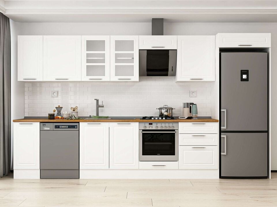 Alvinka 390X222 Cm Klasik Mebran Mutfak Dolabı Mb-E90S40S60-3 Mebran | Beyaz - Mdf