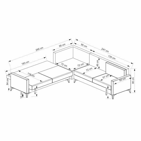 Kristal (3+K+2) L Köşe Koltuk Takımı Açık Gri