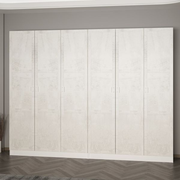 Minar Kale 210 Cm 6 Kapaklı 2B Raf Portmanto Beyaz Eskitme Beyaz