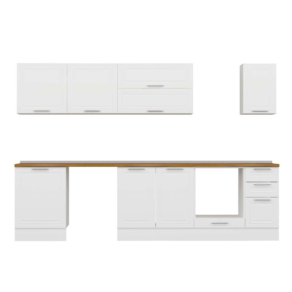 Alvinka 310X210 Cm Klasik Mebran Mutfak Dolabı M-E90S60S40-2 Mebran | Beyaz - Suntalam