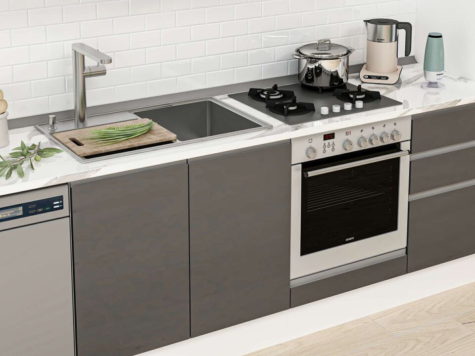 Alvinka 375X222 Cm High Gloss Mutfak Dolabı Mb-E80S45S50-1 High Gloss | Antrasit - Mdf