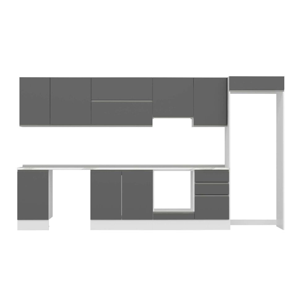 Alvinka 375X222 Cm High Gloss Mutfak Dolabı Mb-E80S45S50-1 High Gloss | Antrasit - Mdf