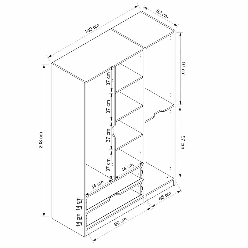 Elina 3 Kapaklı Dolap - Dore/Beyaz
