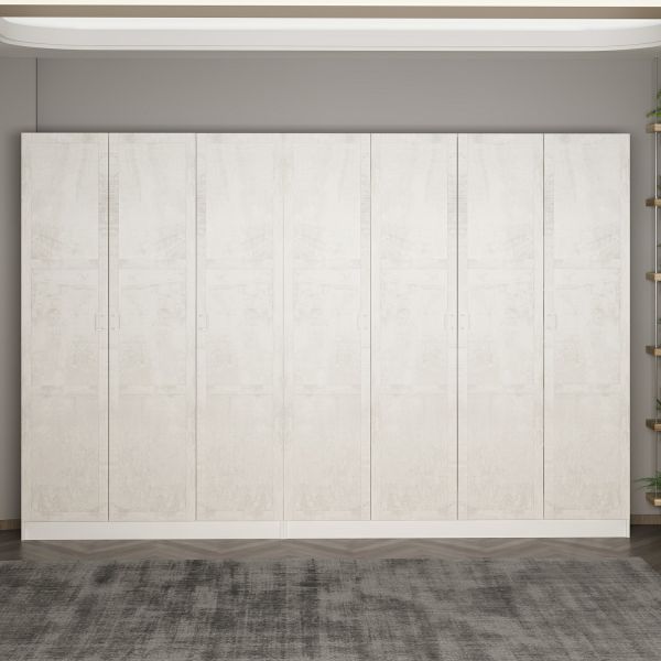 Minar Kale 210 Cm 7 Kapaklı 3B Raf Portmanto Beyaz Eskitme Beyaz