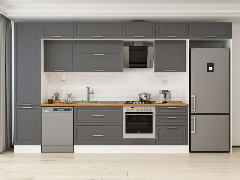 Alvinka 390X240 Cm Klasik Mebran Mutfak Dolabı Mbb-E80B50S60-2 Mebran | Antrasit - Mdf