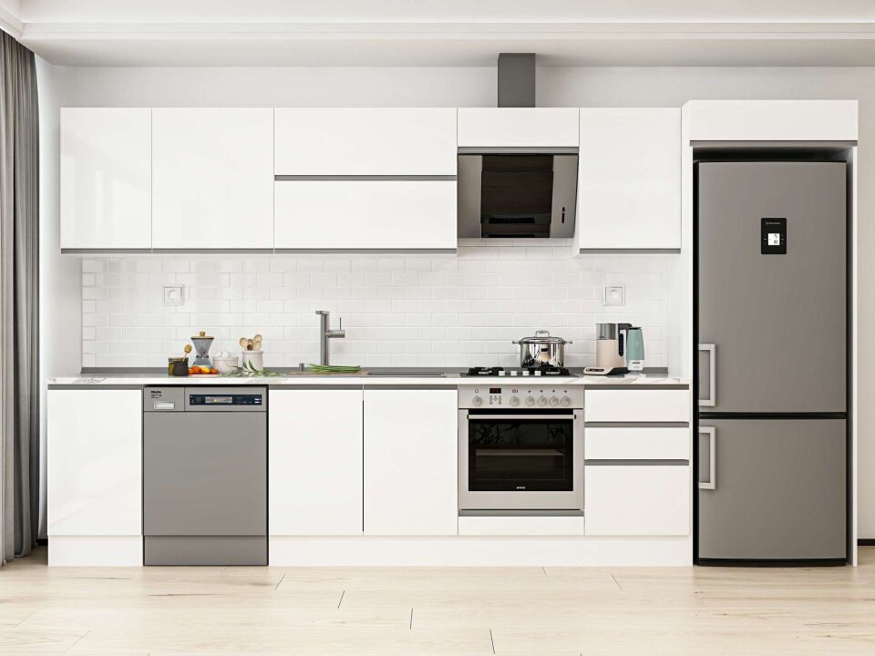 Alvinka 375X222 Cm High Gloss Mutfak Dolabı Mb-E80S45S50-2 High Gloss | Beyaz - Mdf