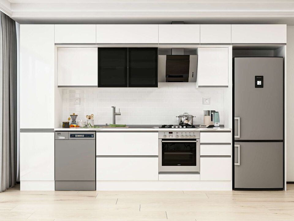 Alvinka 375X240 Cm High Gloss Mutfak Dolabı Mbb-E80B50S45-3 High Gloss | Beyaz - Mdf