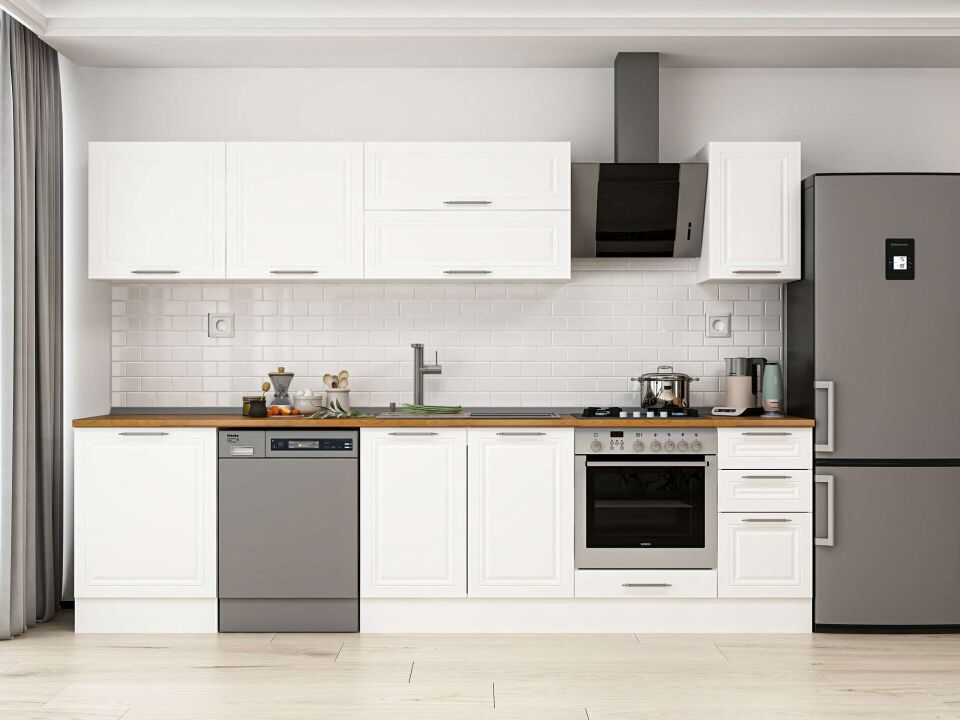 Alvinka 310X210 Cm Klasik Mebran Mutfak Dolabı M-E90S60S40-2 Mebran | Beyaz - Mdf