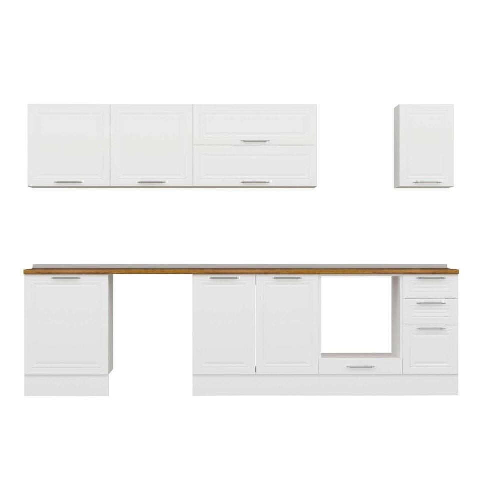 Alvinka 310X210 Cm Klasik Mebran Mutfak Dolabı M-E90S60S40-2 Mebran | Beyaz - Mdf