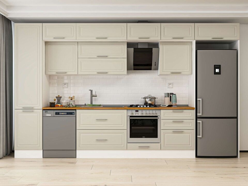 Alvinka 390X240 Cm Klasik Mebran Mutfak Dolabı Mbb-E80B50S60-2 Mebran | Kumtaşı - Mdf