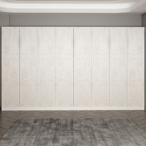 Minar Kale 210 Cm 8 Kapaklı 4B Raf Portmanto Beyaz Eskitme Beyaz