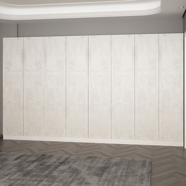 Minar Kale 210 Cm 8 Kapaklı 4B Raf Portmanto Beyaz Eskitme Beyaz