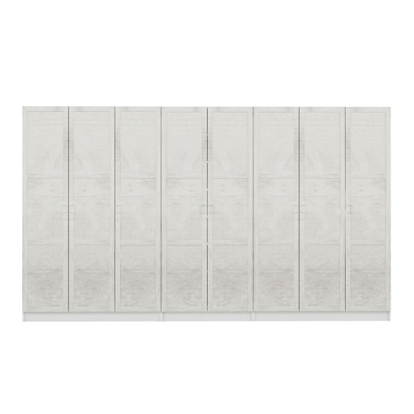 Minar Kale 210 Cm 8 Kapaklı 4B Raf Portmanto Beyaz Eskitme Beyaz