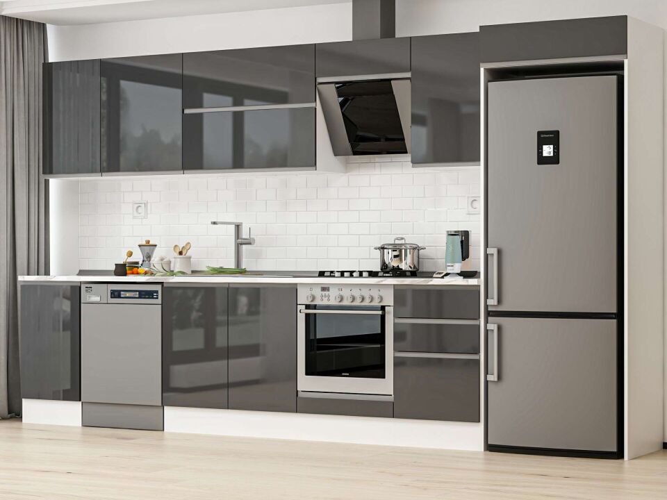 Alvinka 375X222 Cm High Gloss Mutfak Dolabı Mb-E80S45S50-2 High Gloss | Antrasit - Mdf