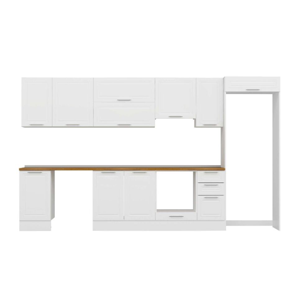 Alvinka 375X222 Cm Klasik Mebran Mutfak Dolabı Mb-E90S45S40-1 Mebran | Beyaz - Mdf