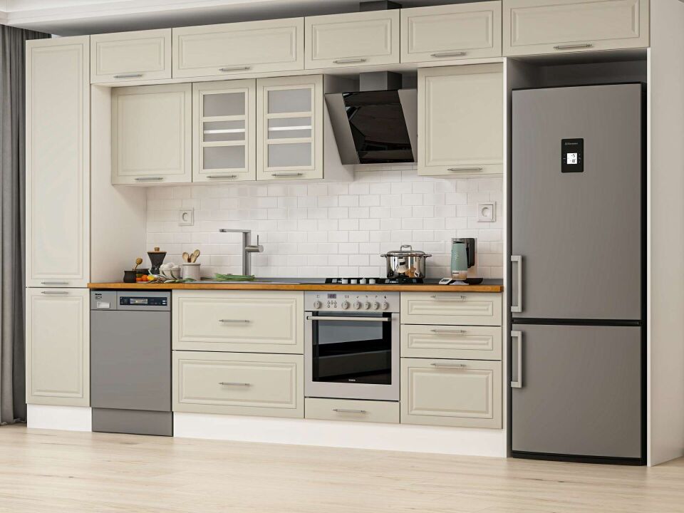 Alvinka 390X240 Cm Klasik Mebran Mutfak Dolabı Mbb-E80B50S60-3 Mebran | Kumtaşı - Suntalam