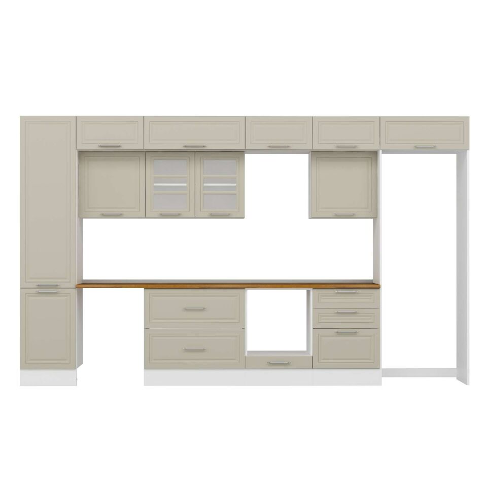 Alvinka 390X240 Cm Klasik Mebran Mutfak Dolabı Mbb-E80B50S60-3 Mebran | Kumtaşı - Suntalam