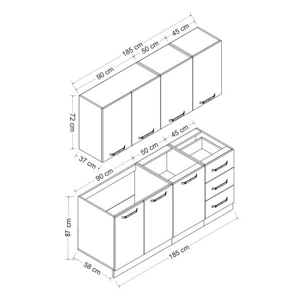 Minar 185 Cm Mutfak Dolabı Beyaz 185-B1