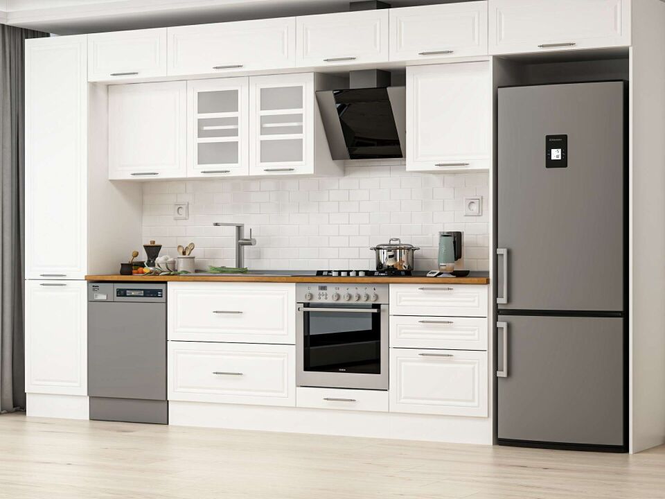 Alvinka 390X240 Cm Klasik Mebran Mutfak Dolabı Mbb-E80B50S60-3 Mebran | Beyaz - Mdf