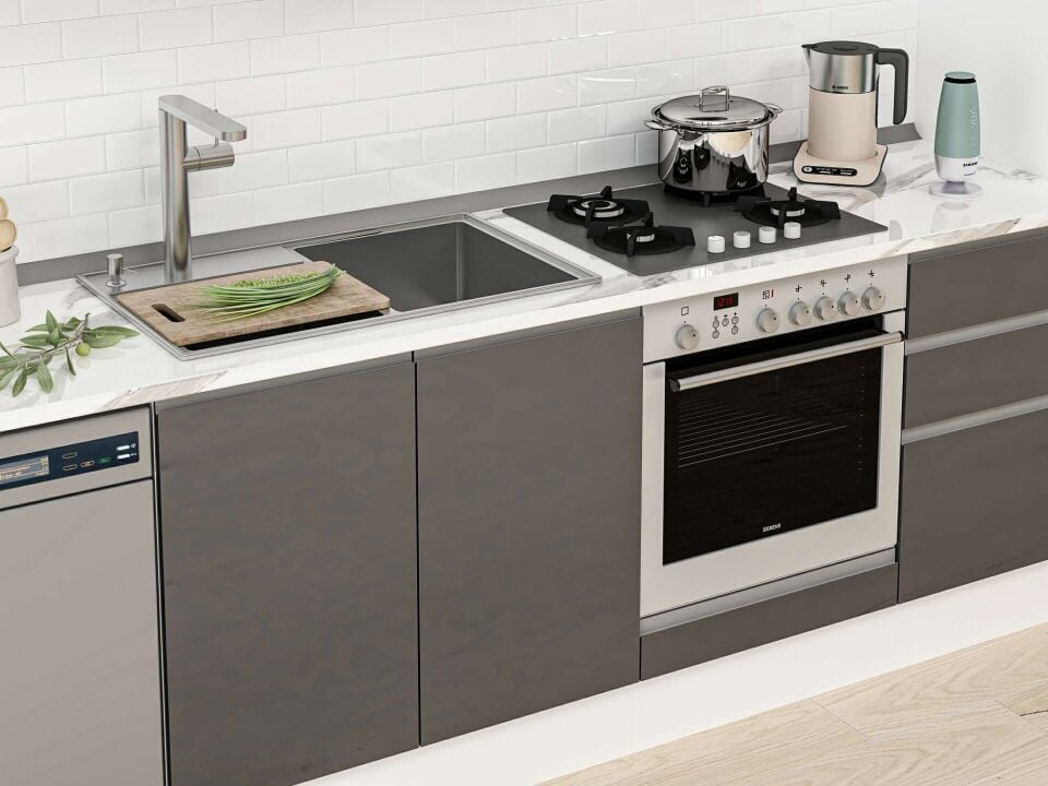 Alvinka 375X222 Cm High Gloss Mutfak Dolabı Mb-E80S45S50-3 High Gloss | Antrasit - Mdf