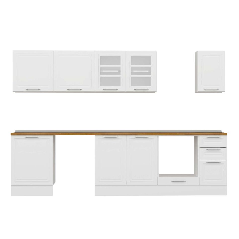 Alvinka 310X210 Cm Klasik Mebran Mutfak Dolabı M-E90S60S40-3 Mebran | Beyaz - Mdf