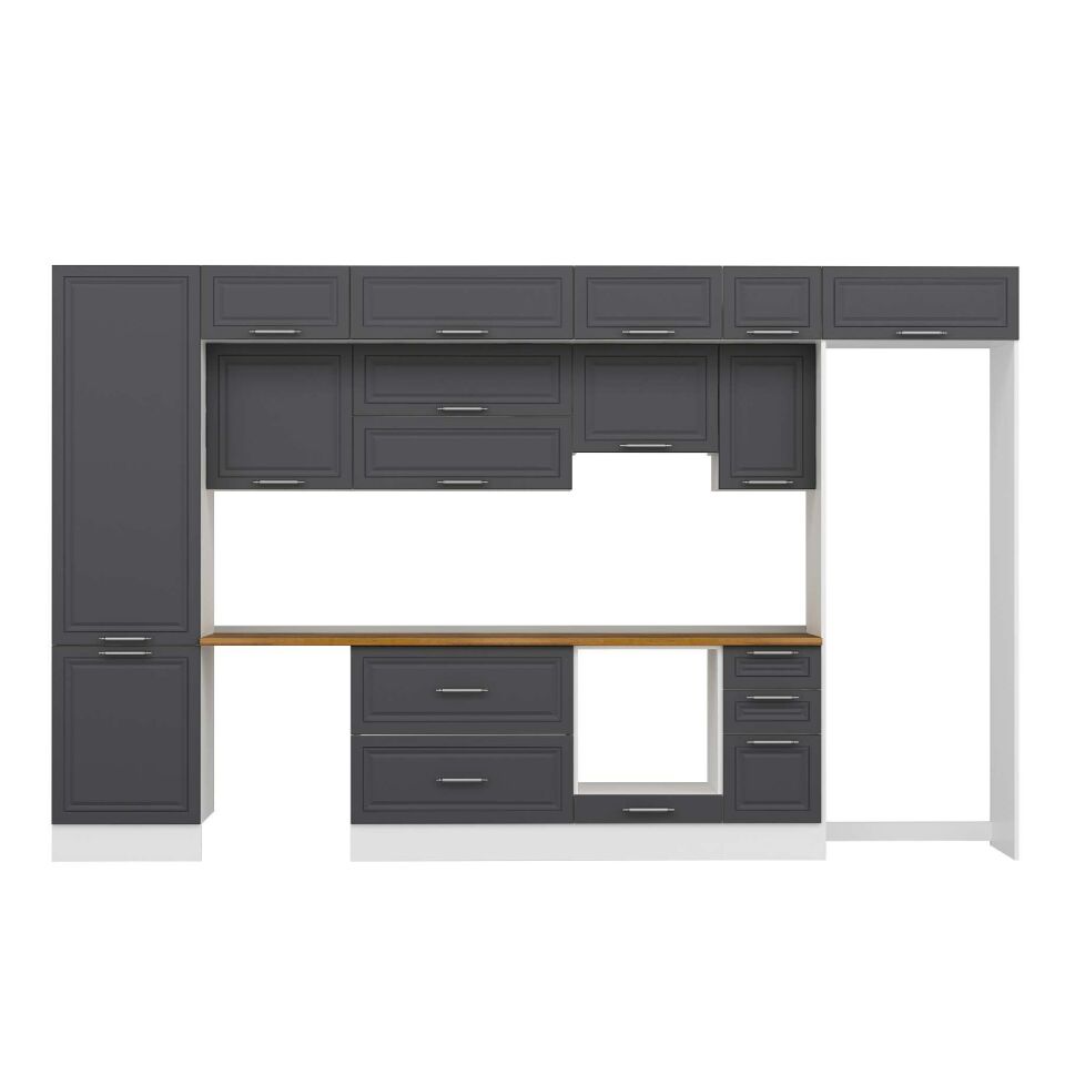 Alvinka 380X240 Cm Klasik Mebran Mutfak Dolabı Mbb-E80B60S40-1 Mebran | Antrasit - Suntalam