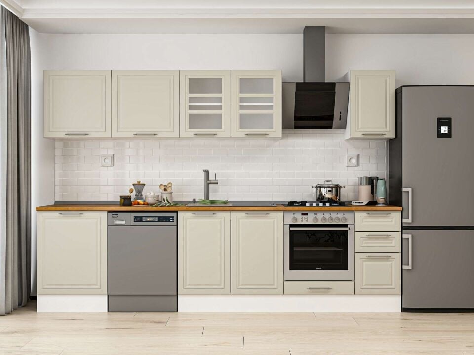 Alvinka 310X210 Cm Klasik Mebran Mutfak Dolabı M-E90S60S40-3 Mebran | Kumtaşı - Mdf